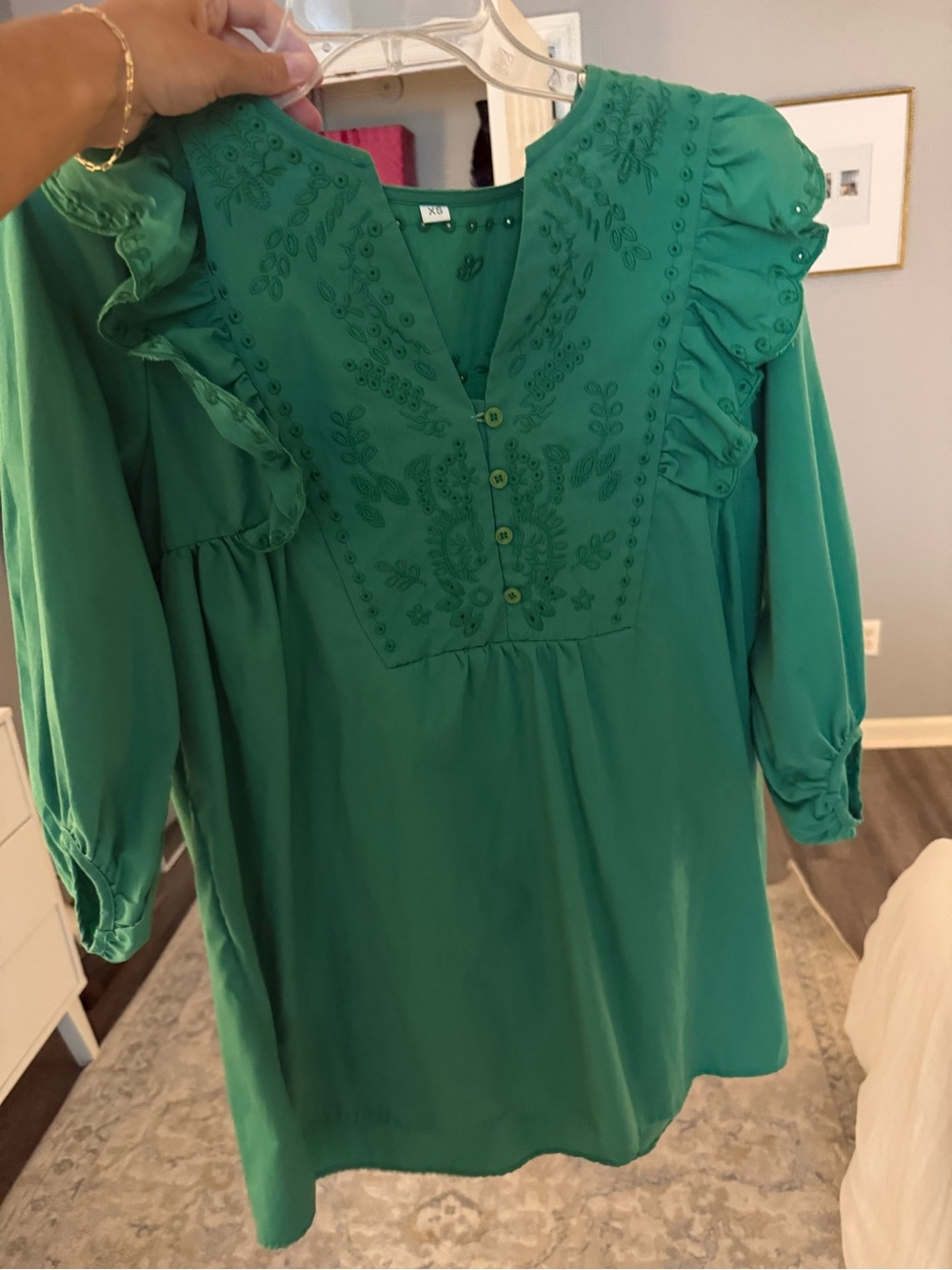 Green Embroidered Ruffle Dress